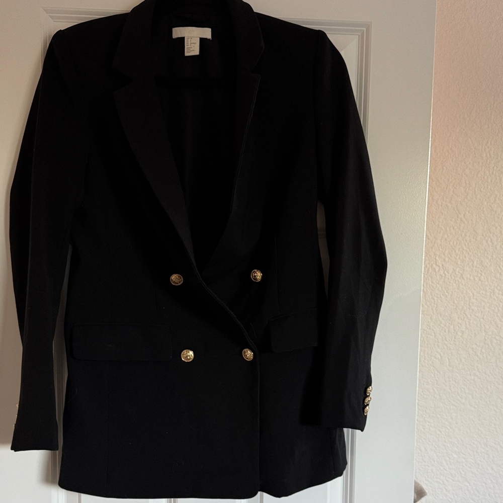 Elegant H&M Black Blazer with Gold Buttons
